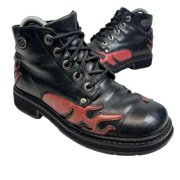 Harley Davidson Vintage Womens Flame Motorcycle Ankle Boots Black/Red sz 6 - Picture 1 of 9